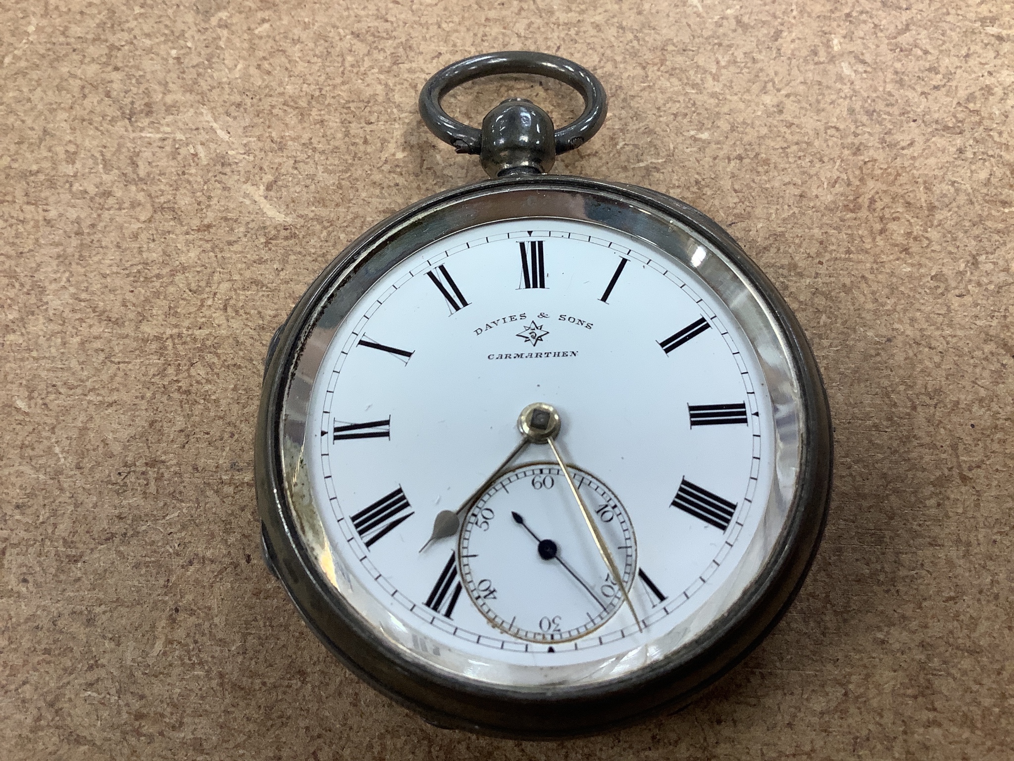 A George III silver hunter pocket watch, by Cameron, Liverpool(a.f.), two other silver pocket watches by Davies & Son & Waltham, a Swiss 935 case fob watch and a silver and enamel Hebdomas pocket watch(a.f.).